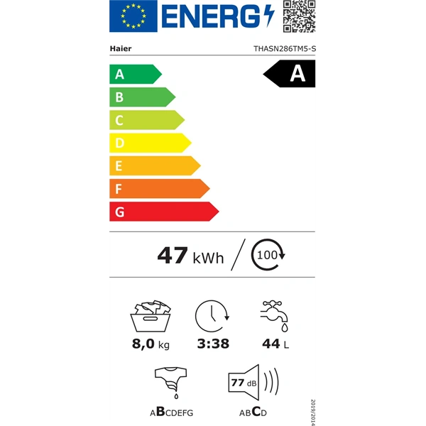 Haier THASN2856TM4-S  fehér, felültöltős, max.1200ford., 8 kg, mosógép