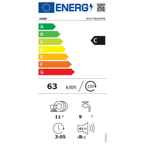 Haier XI1C1TB4LPCFB fekete, programok száma: 8, keskeny beépíthető, 11 terítékes mosogatógép 
