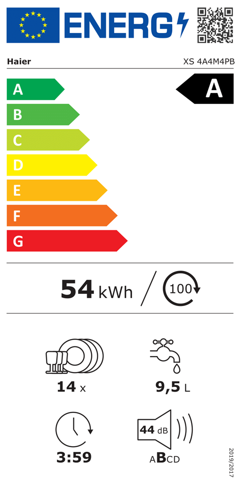 Haier XS 4A4M4PB programok száma: 10, beépíthető, 14 terítékes mosogatógép 