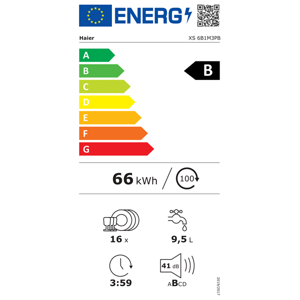 Haier XS 6B1M3PB fekete, programok száma: 10, beépíthető, 16 terítékes mosogatógép 