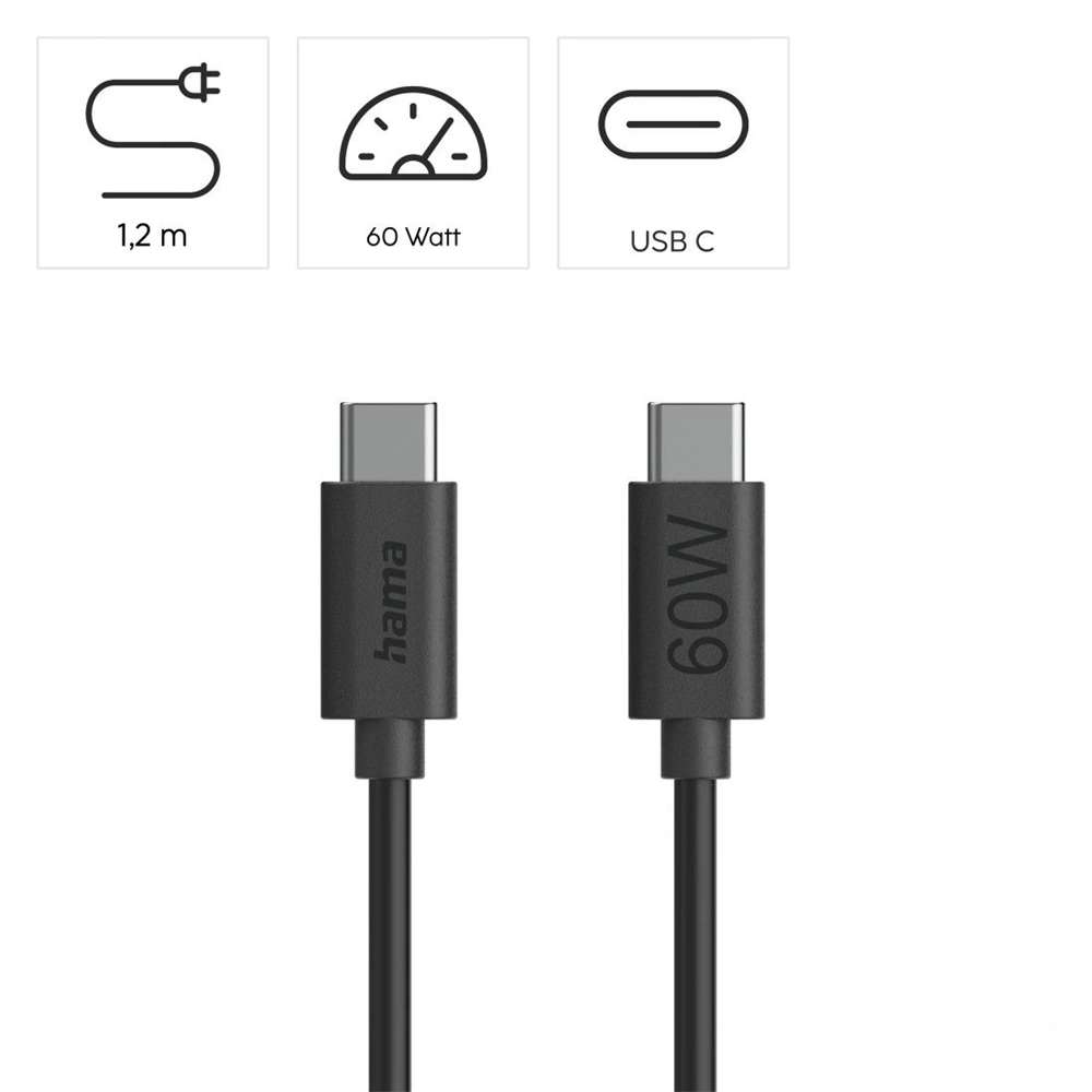 Hama 00086446 1,2m USB-C - USB-C fekete adatkábel