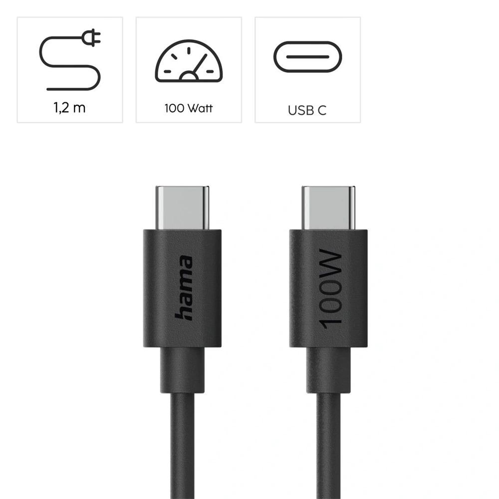 Hama 00086448 1,2m USB-C - USB-C fekete adatkábel