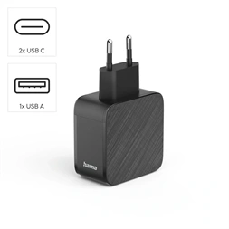Hama 00201961 65W USB/2xType-C PD fekete hálózati töltő