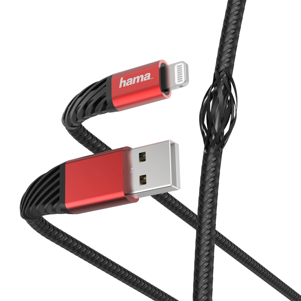 Hama 187217 "Extreme" 1,5m Lightning fekete-piros adatkábel