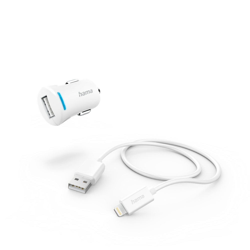 Hama 201610 FIC E3 Lighting- USB adatkábellel fehér autós töltő szett