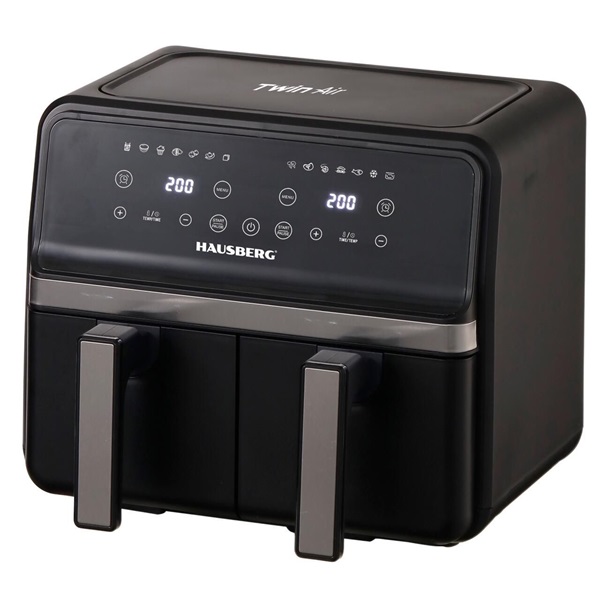 Hausberg HB-2373NG 2200-2400W dupla kosaras fekete 8,4 L forrólevegős sütő (air fryer/airfryer) (Újszerű)