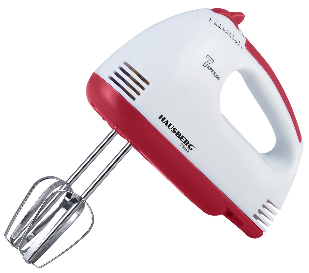Hausberg HB-4112RS 250W-os vörös-fehér 7 sebességes elektromos kézimixer réz motorral