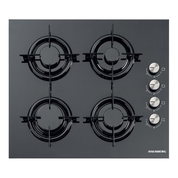 Hausberg HB-563NG fekete, beépíthető, gáz,üvegfelületű, főzőzóna:4,főzőlap