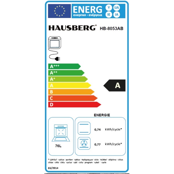 Hausberg HB-8053AB fehér, beépíthető, sütőtér:71L, grill, légkeveréses sütő