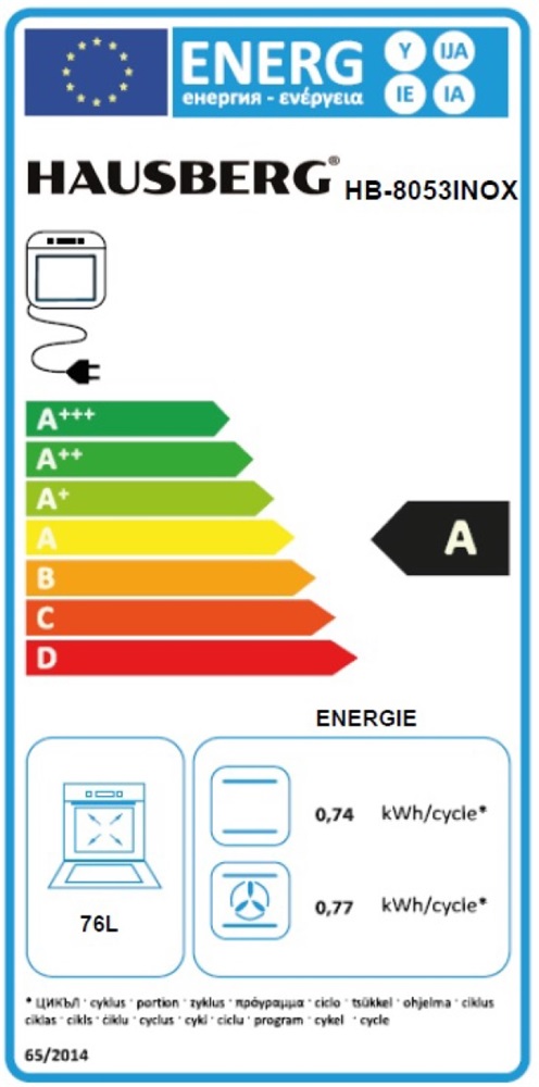 Hausberg HB-8053IN inox, beépíthető, sütőtér:71L, grill, légkeveréses elektromos sütő