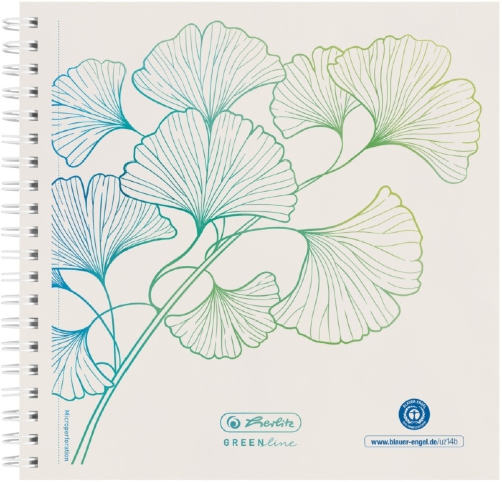 Herlitz GREENline Ginkgo 14,8x14,8cm 100lapos pontozott belívű spirálfüzet