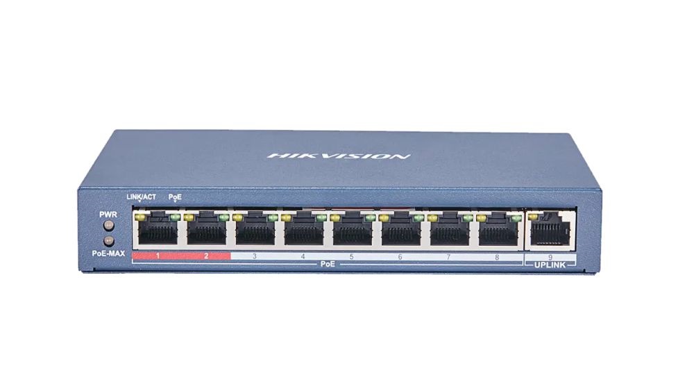 Hikvision DS-3E0109P-E 8 port 100Mbps, 123W, 1 uplink port, L2 PoE Switch