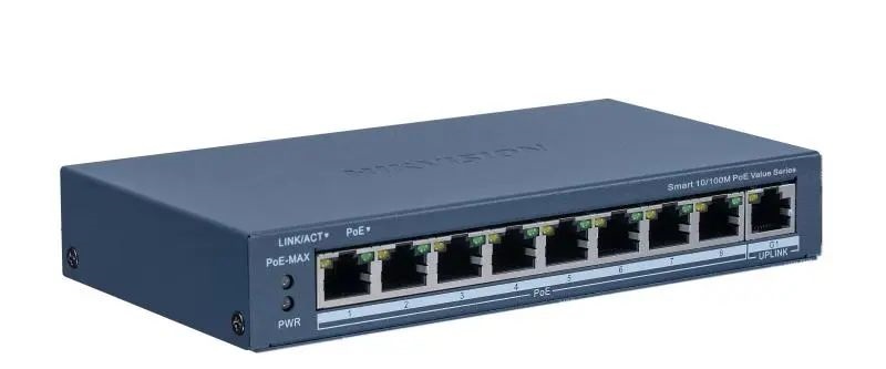 Hikvision DS-3E1309P-EI/M 9 portos PoE switch (60 W), 8 PoE + 1 uplink port, menedzselhető