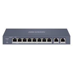 Hikvision DS-3E1310HP-EI 10 portos PoE switch (110 W), 2 HiPoE + 6 PoE+(at) + 2 uplink port, smart menedzselhető