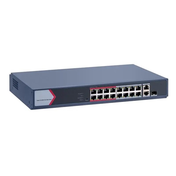 Hikvision DS-3E1318P-EI/M 18 portos PoE switch (130 W), 16 PoE + 1 kombinált uplink port + 1 uplink port, menedzselhető