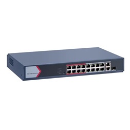 Hikvision DS-3E1318P-EI/M 18 portos PoE switch (130 W), 16 PoE + 1 kombinált uplink port + 1 uplink port, menedzselhető