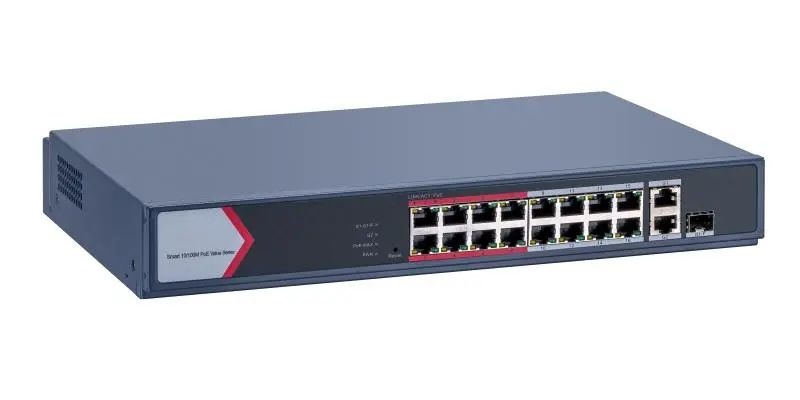 Hikvision DS-3E1318P-EI/M 18 portos PoE switch (130 W), 16 PoE + 1 kombinált uplink port + 1 uplink port, menedzselhető
