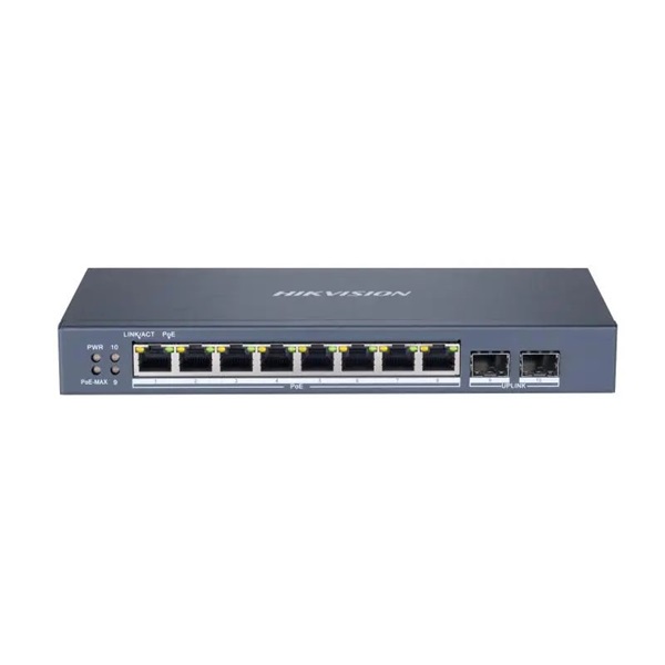 Hikvision DS-3E1510P-SI 10 portos Gbit PoE switch (110 W), 8 PoE + 2 SFP uplink port, smart menedzselhető