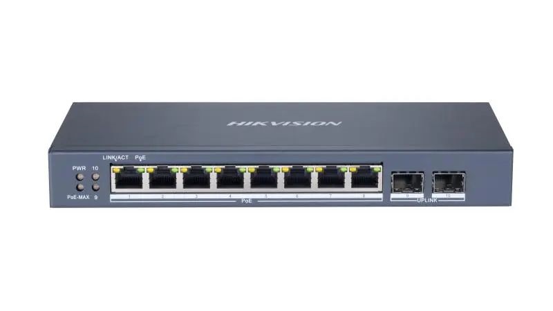 Hikvision DS-3E1510P-SI 10 portos Gbit PoE switch (110 W), 8 PoE + 2 SFP uplink port, smart menedzselhető