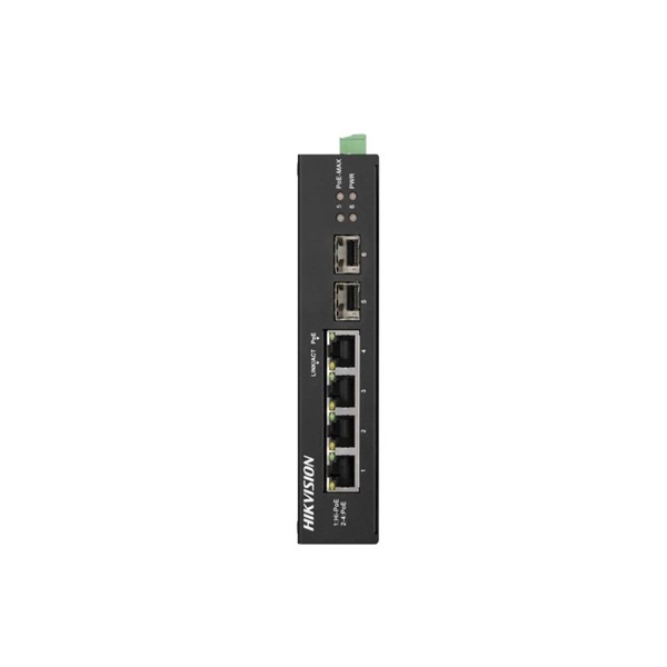 Hikvision DS-3T0506HP-E/HS 6 portos ipari Gbit PoE switch(60 W), 3 PoE+ /1 HiPoe/ 2 SFP uplink port, nem menedzselhető