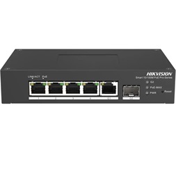 Hikvision DS-3T1306P-SI/HS 6 portos ipari 10/100 PoE switch (60 W), 4 PoE / 1 RJ45 + 1 SFP uplink port, menedzselhető