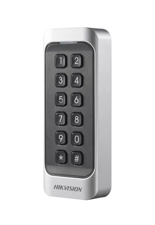 Hikvision DS-K1107AMK kártyaolvasó 13.56 MHz (Mifare), RS485 és Wiegand kimenet, kültéri, billentyűzettel