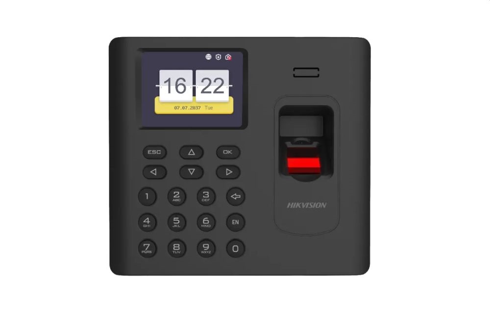 Hikvision DS-K1A802AMF-B (ujjlenyomat/kártya/kód, LCD kiejlző, 10/100, hangszóró) Munkaidő nyilvántartó terminál