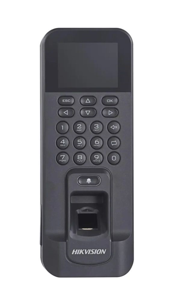 Hikvision DS-K1T804AMF (Mifare 13.56Mhz/LCD/kártya/kód/ujjlenyomat, 12VDC) beléptető vezérlő terminál