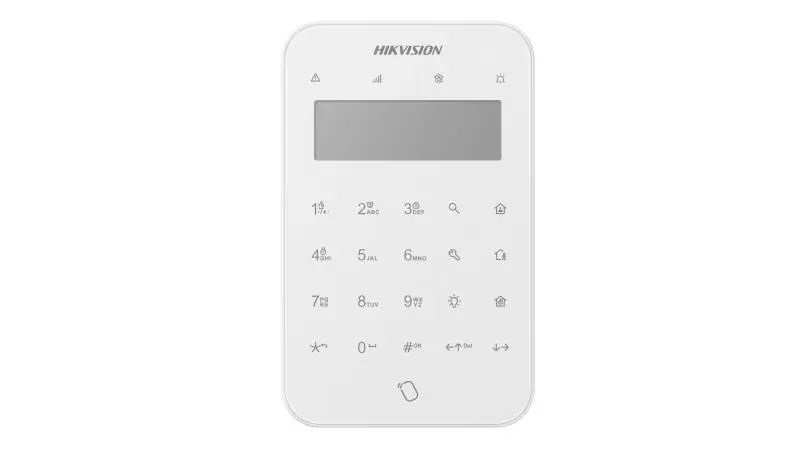 Hikvision DS-PK1-LT-WE vezeték nélküli LCD+LED kezelő AXPro központokhoz, 868 MHz, fehér, 4x CR123A elem