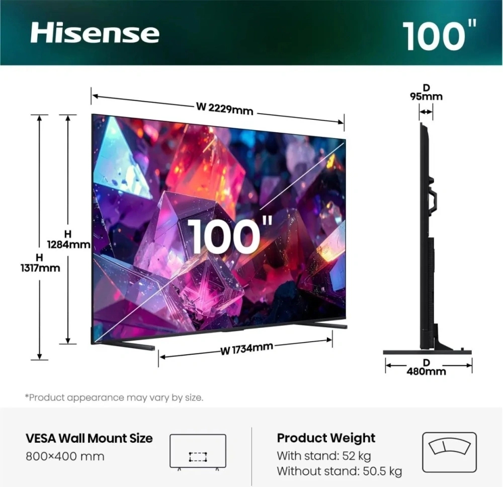 Hisense 100" 100E7S PRO 4K UHD Smart QLED TV