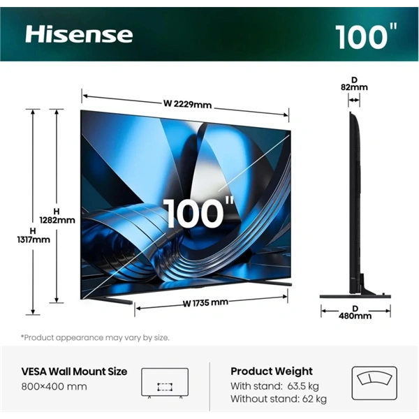 Hisense 100" 100U7SE UHD Smart MiniLED TV