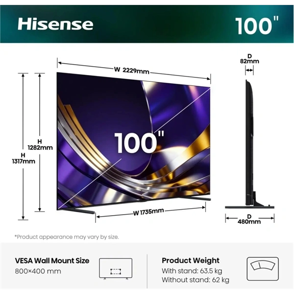 Hisense 100" 100U7S PRO 4K UHD Smart MiniLED TV