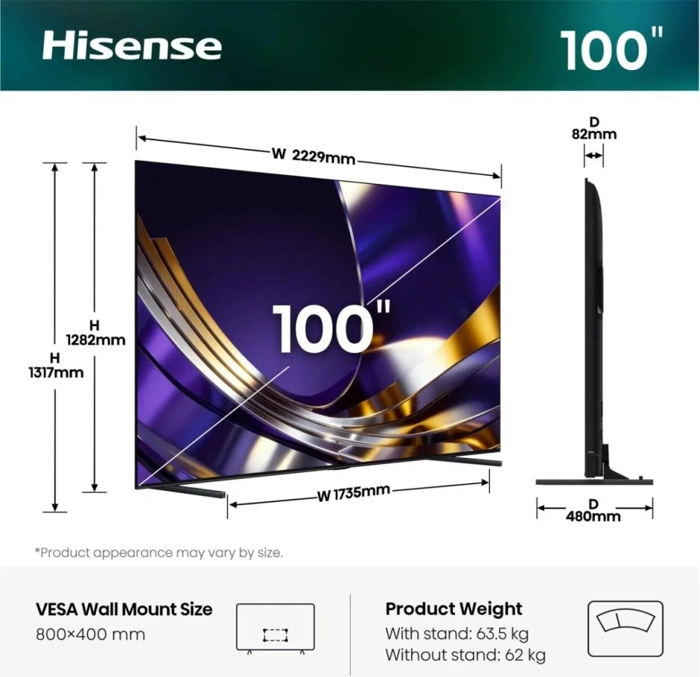 Hisense 100" 100U7S PRO 4K UHD Smart MiniLED TV