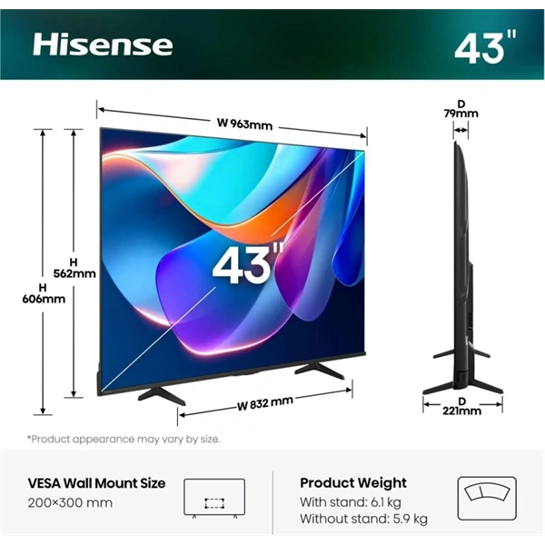 Hisense 43" 43A6S 4K UHD Smart LED TV