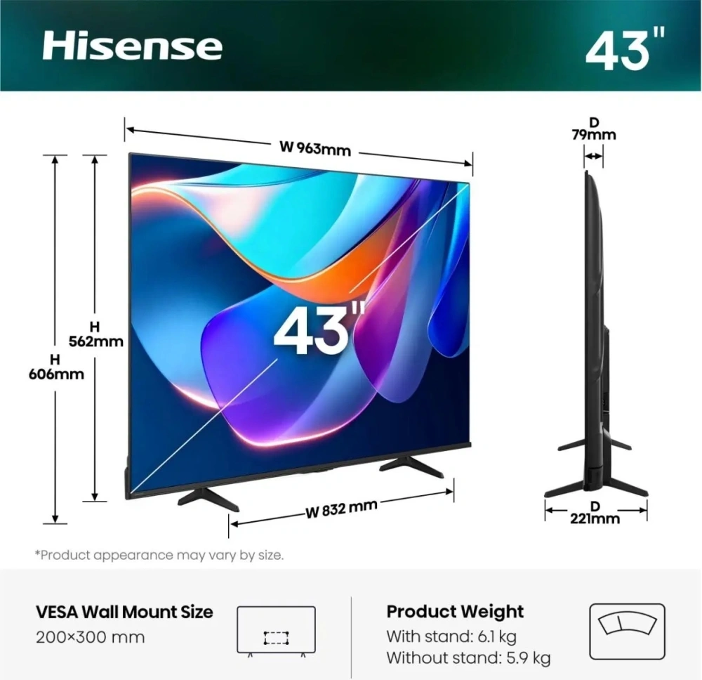 Hisense 43" 43A6S 4K UHD Smart LED TV