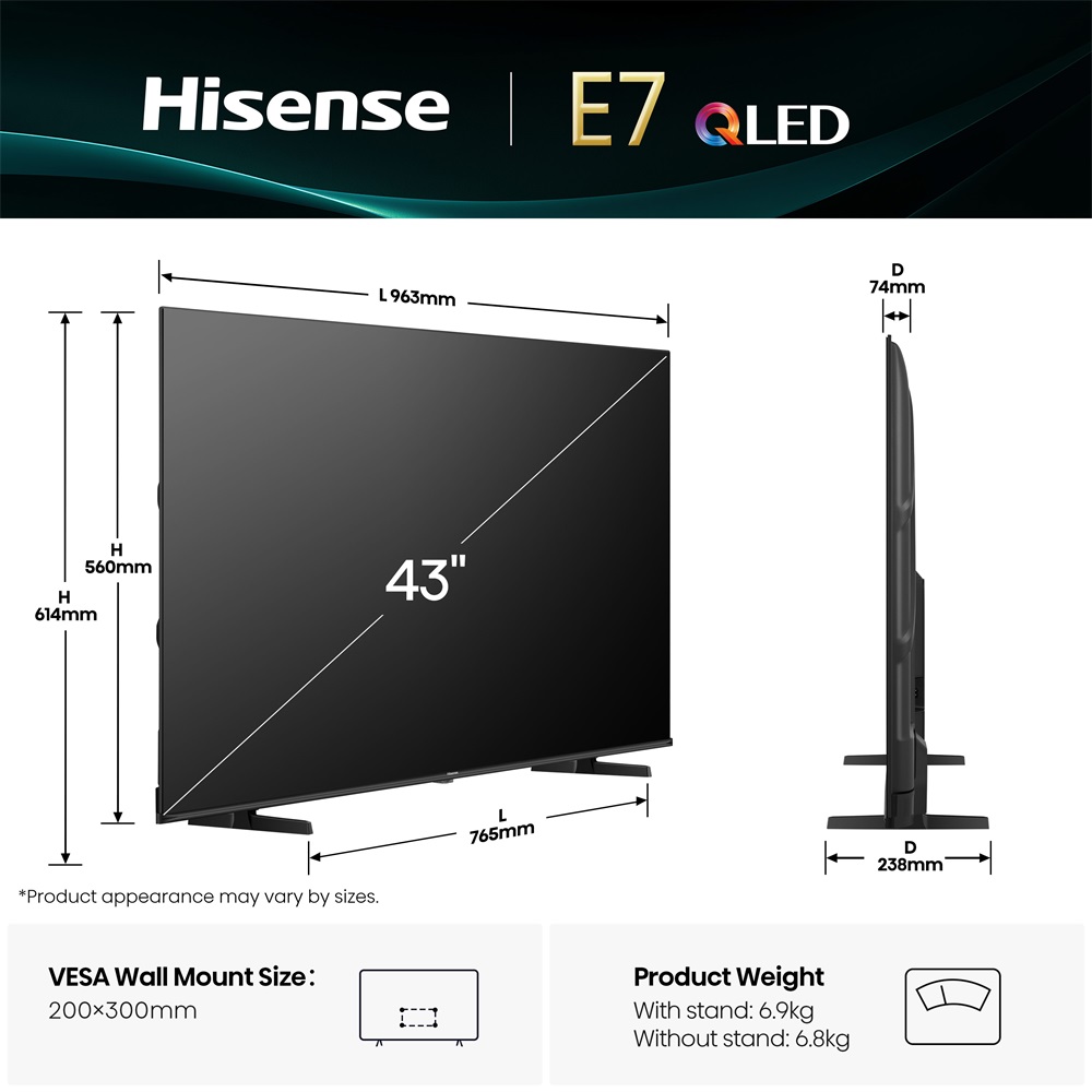 Hisense 43" 43E7Q 4K UHD Smart QLED TV (Újracsomagolt)