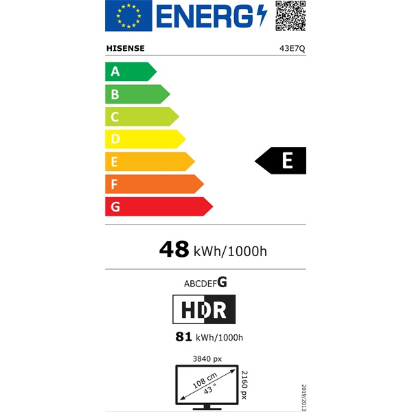 Hisense 43" 43E7Q 4K UHD Smart QLED TV (Újracsomagolt)