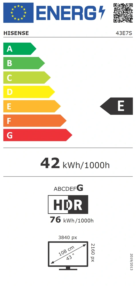 Hisense 43" 43E7S 4K UHD Smart QLED TV
