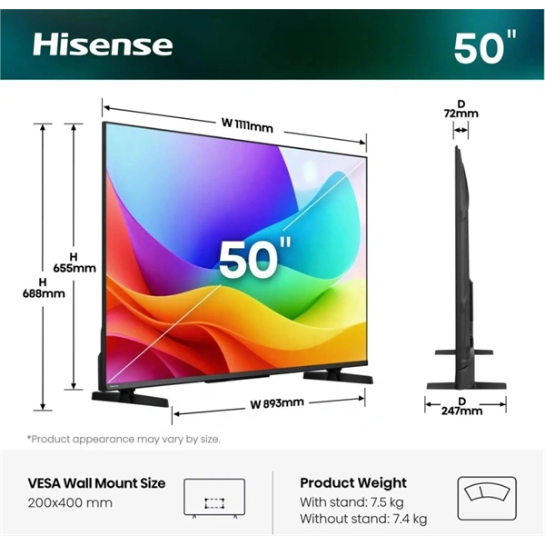 Hisense 50" 50A5S 4K FHD Smart LED TV