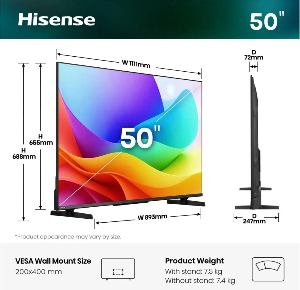 Hisense 50" 50A5S 4K FHD Smart LED TV