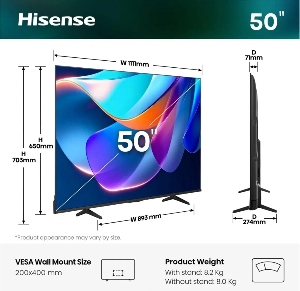 Hisense 50" 50A6S 4K UHD Smart LED TV