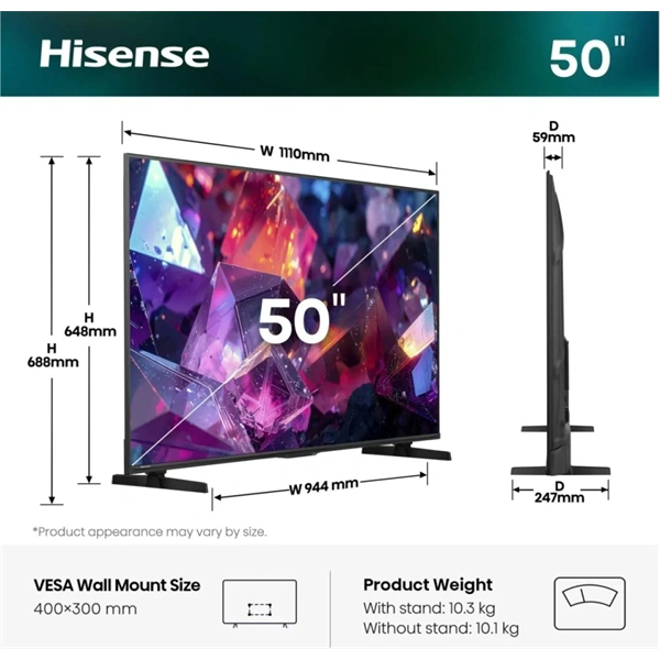 Hisense 50" 50E7S PRO 4K UHD Smart QLED TV