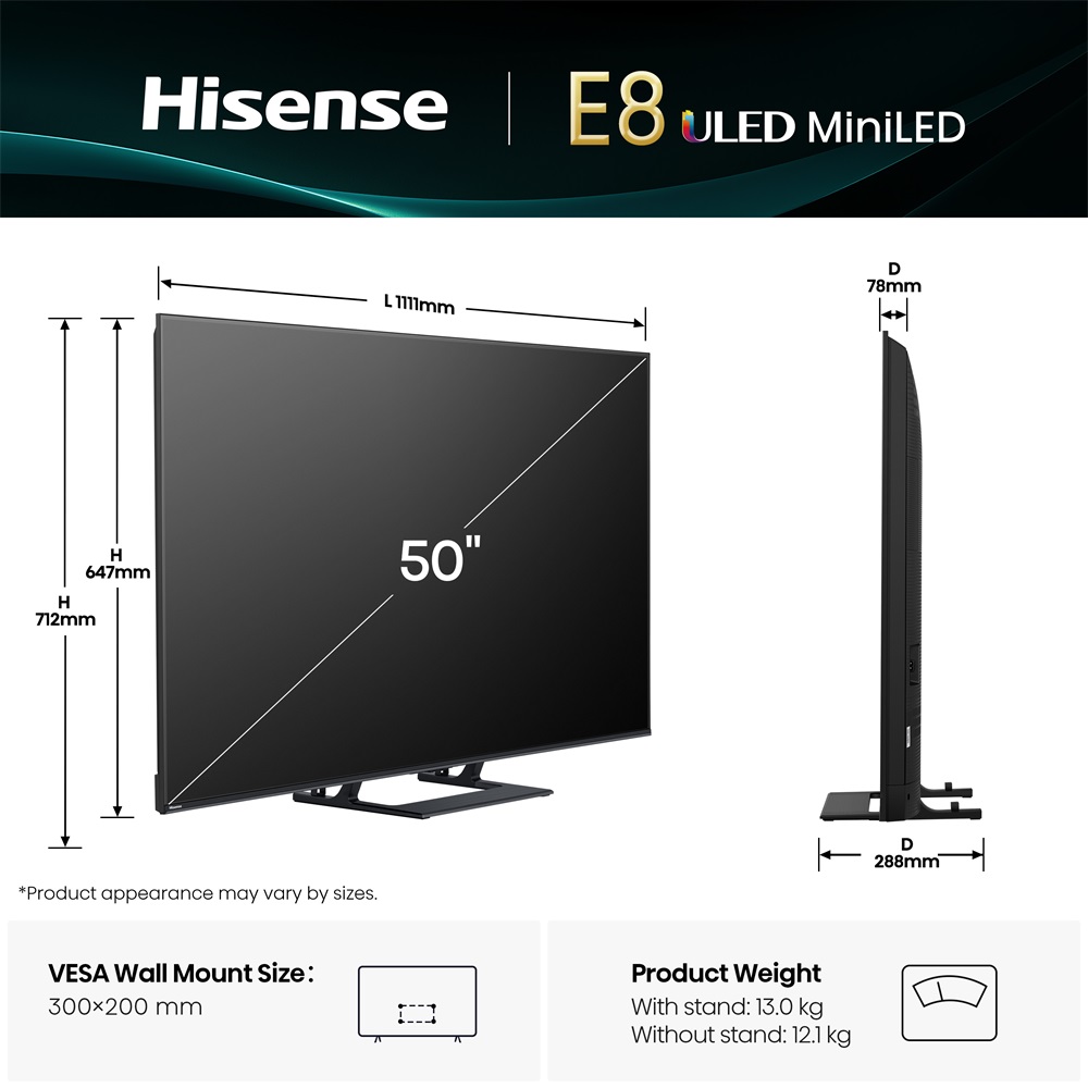 Hisense 50" 50E8Q 4K UHD Smart MiniLED ULED TV