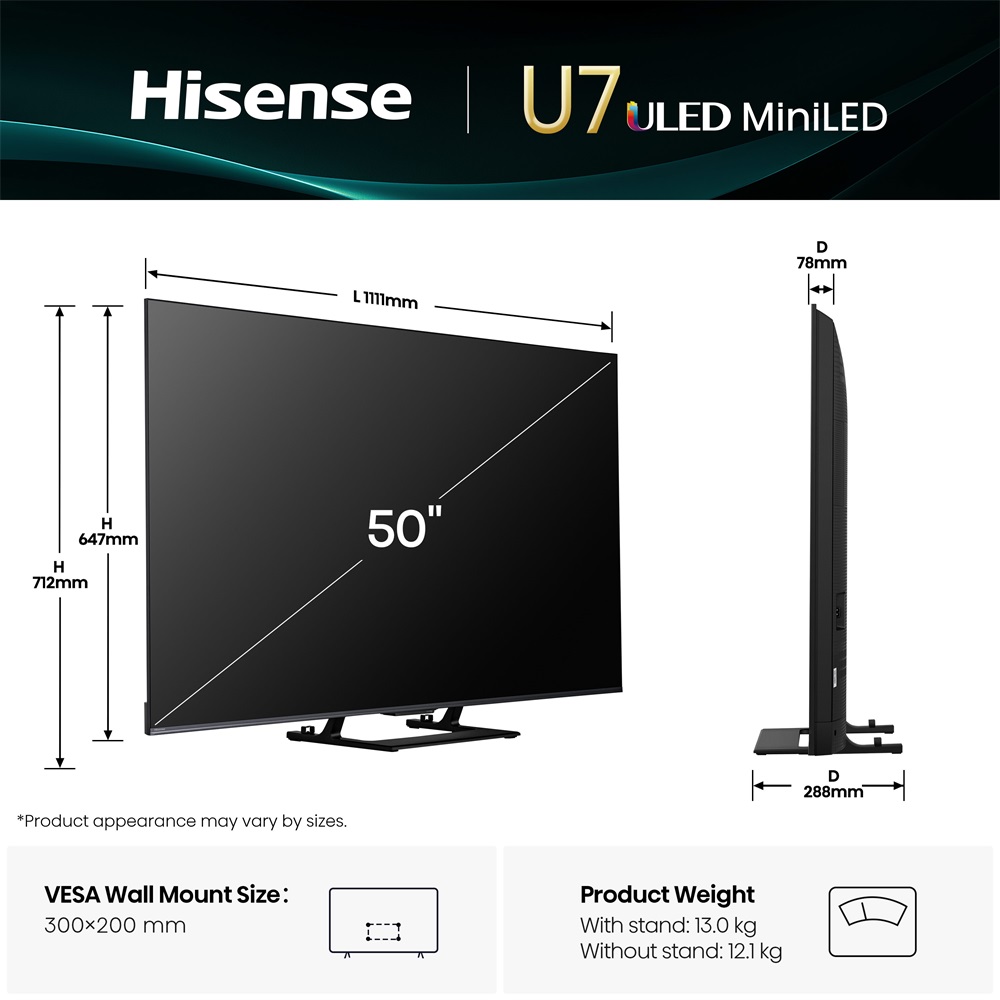 Hisense 50" 50U7Q 4K UHD Smart MiniLED ULED TV (Újracsomagolt)