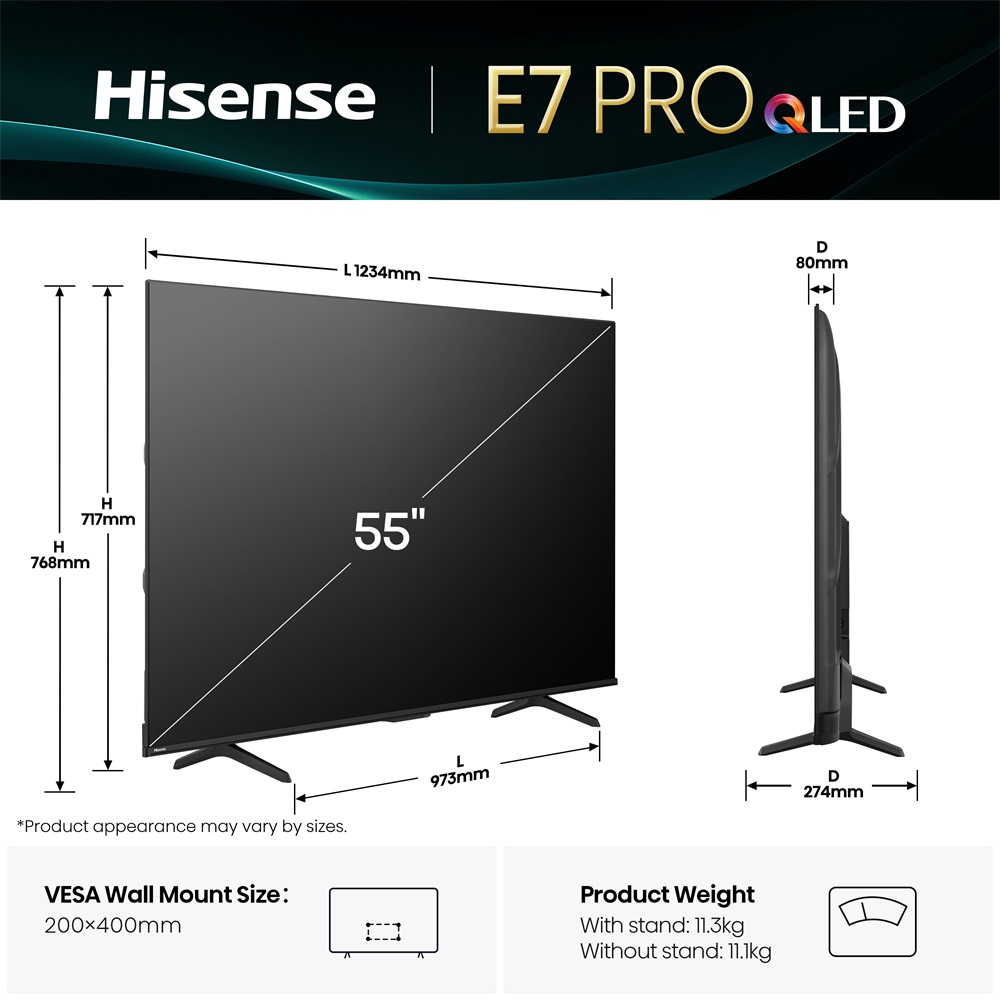 Hisense 55" 55E7QPRO 4K UHD Smart Gamer QLED TV (Újracsomagolt)