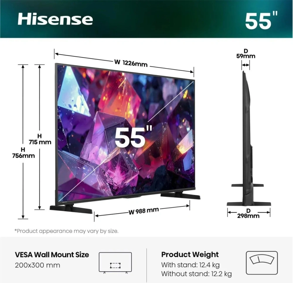 Hisense 55" 55E7S PRO 4K UHD Smart QLED TV