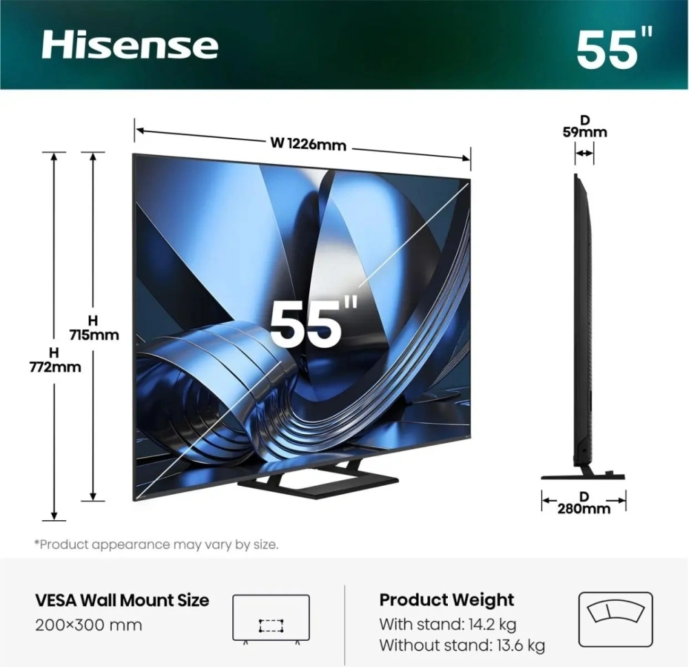Hisense 55" 55U7SE 4K UHD Smart MiniLED TV