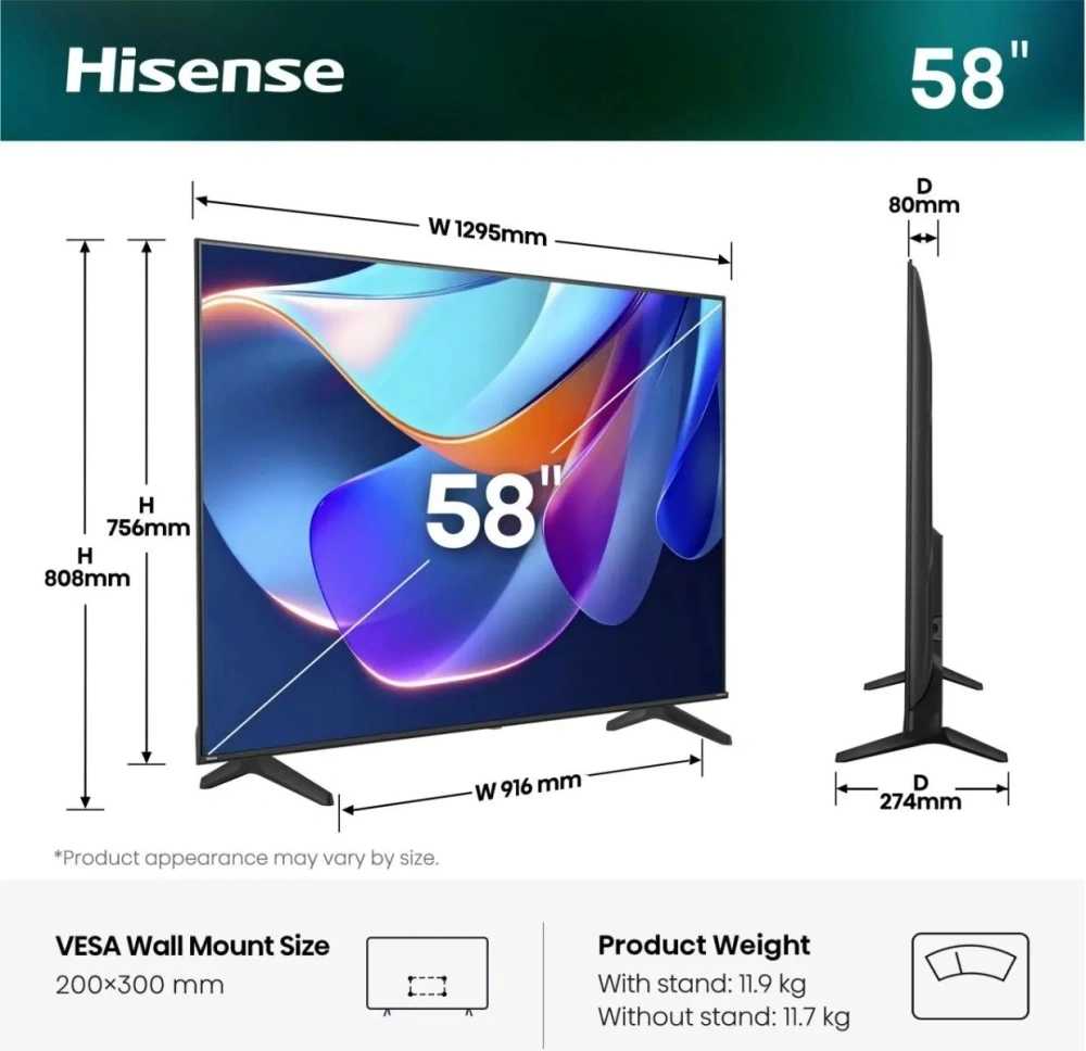 Hisense 58" 58A6S 4K UHD Smart LED TV