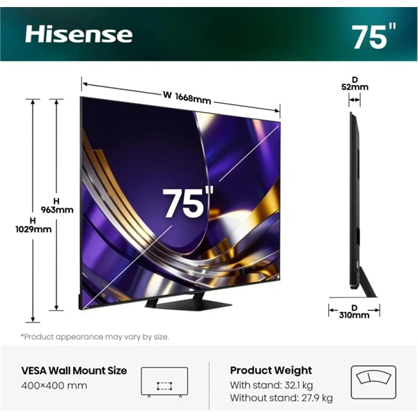 Hisense 75" 75U7S PRO 4K UHD Smart MiniLED TV