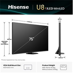 Hisense 75" 75U8Q 4K UHD Smart MiniLED ULED TV
